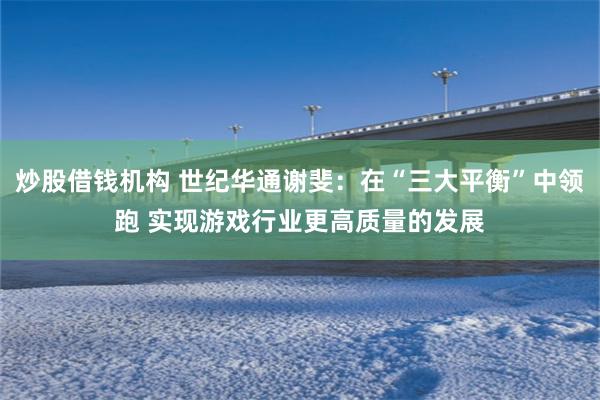 炒股借钱机构 世纪华通谢斐：在“三大平衡”中领跑 实现游戏行业更高质量的发展