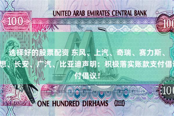 选择好的股票配资 东风、上汽、奇瑞、赛力斯、理想、长安、广汽、比亚迪声明：积极落实账款支付倡议！